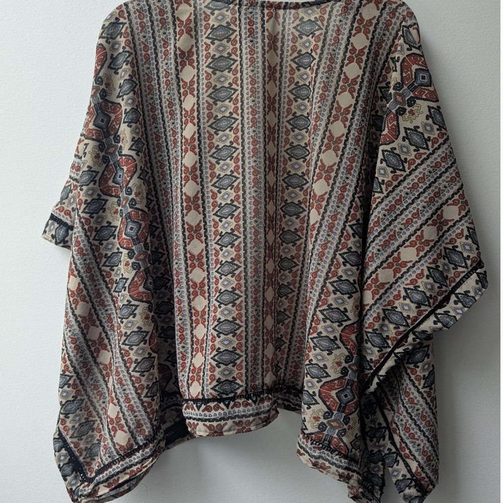 Angie Kimono Multicolor Geometric Tribal Print Open Front Sz M Boho Festival - Picture 4 of 7